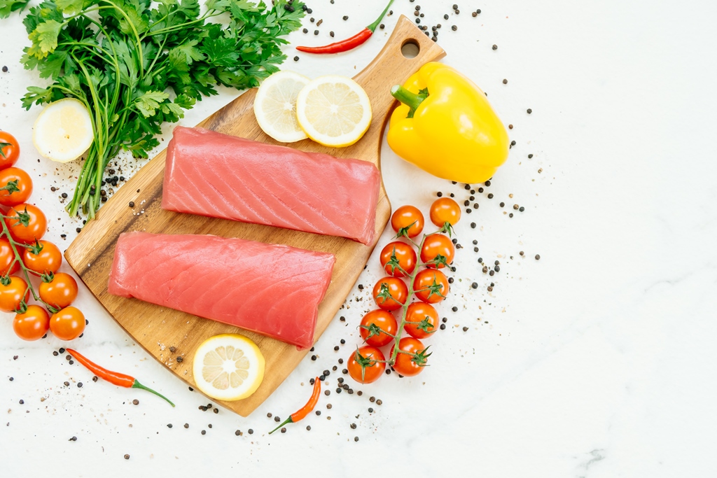 Raw tuna fish fillet meat